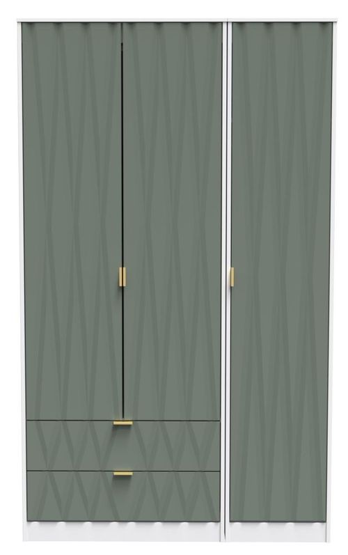 Las Vegas White and Green 3 Door Tall Triple Wardrobe - LHF 2 Drawers