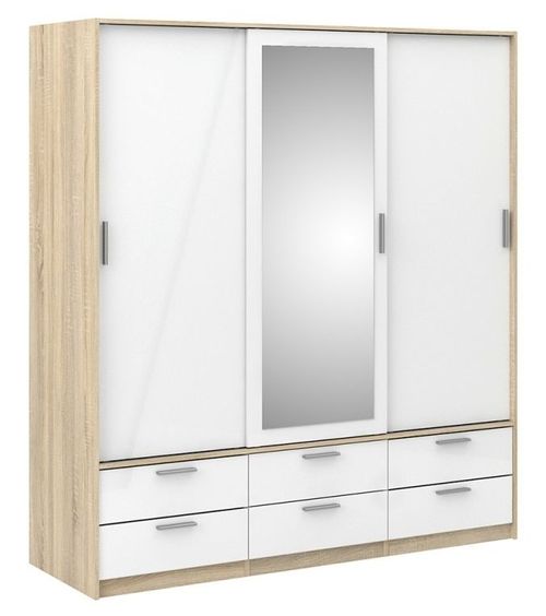 Line Oak Effect and White Gloss 3 Door Combi Wardrobe