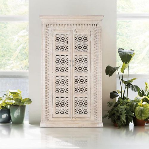 Lomax Wardrobe - White Carved Mango Wood - 2 Door