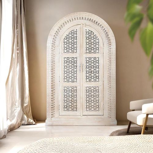 Lomax Wardrobe - White Carved Mango Wood - Arch - 2 Door