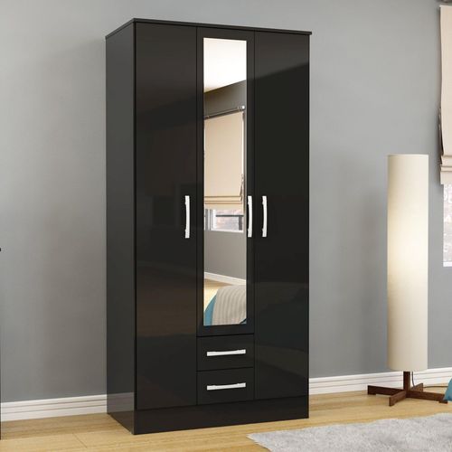 Lynx Combi Wardrobe - 3 Door - 2 Drawer - Black Gloss