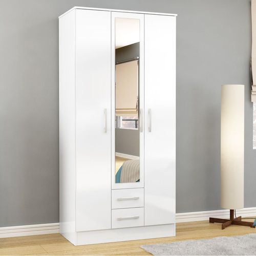 Lynx Combi Wardrobe - 3 Door - 2 Drawer - White Gloss