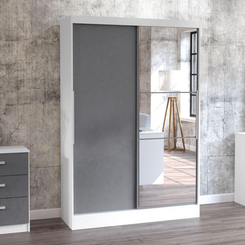 Lynx Sliding Mirror Wardrobe - 2 Door - White and Grey Gloss