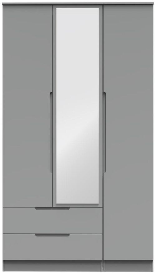 Milan Grey 3 Door Tall Combi Wardrobe - 1 Mirror and LHF 2 Drawers