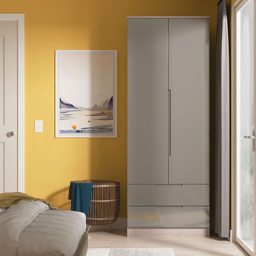 Milan Grey Gloss and Grey Oak 2 Door 2 Drawer Double Wardrobe