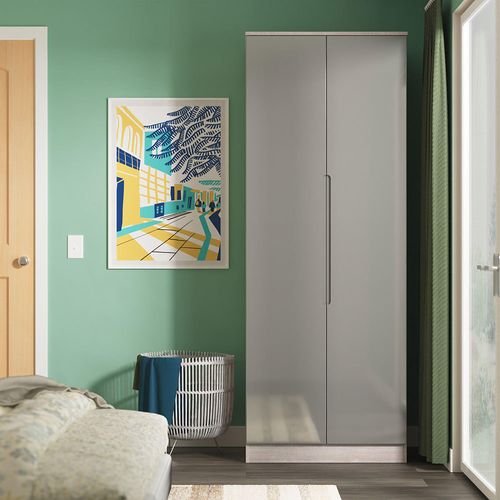 Milan Grey Gloss and Grey Oak 2 Door Plain Tall Wardrobe