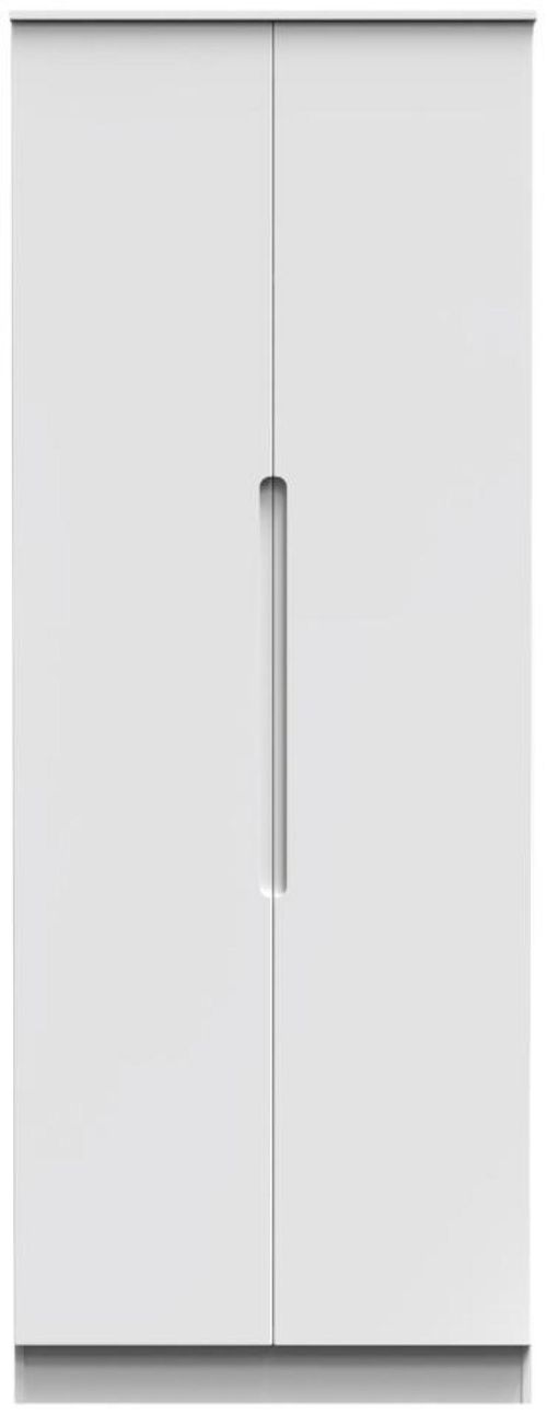 Milan White Gloss 2 Door Plain Tall Wardrobe