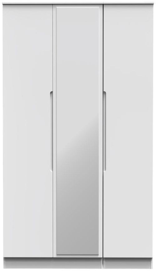 Milan White Gloss 3 Door Tall Triple Wardrobe - 1 Mirror