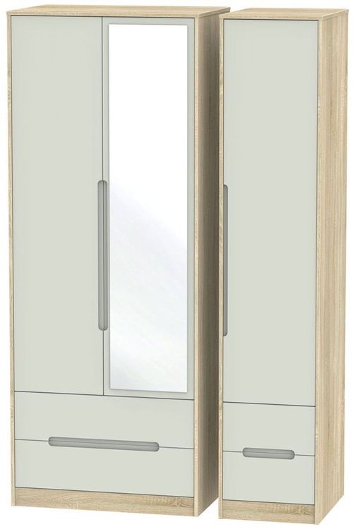 Monaco Cashmere and Oak Effect 3 Door Tall Combi Wardrobe - 1 Mirror