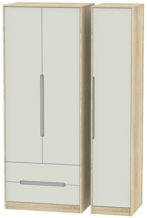 Monaco Cashmere and Oak Effect 3 Door Tall Triple Wardrobe - LHF 2 Drawers