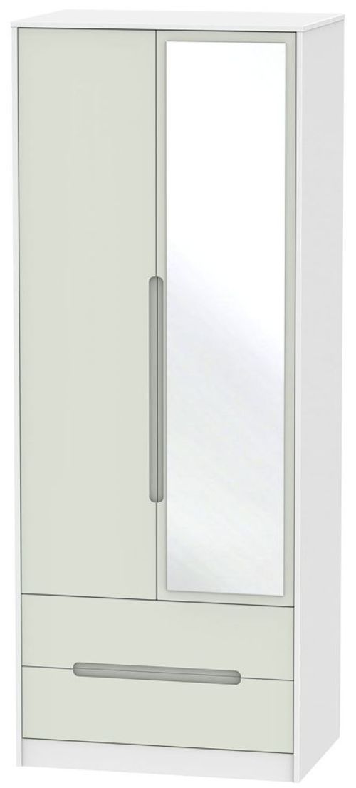 Monaco Cashmere and White 2 Door Tall Combi Wardrobe - 1 Mirror