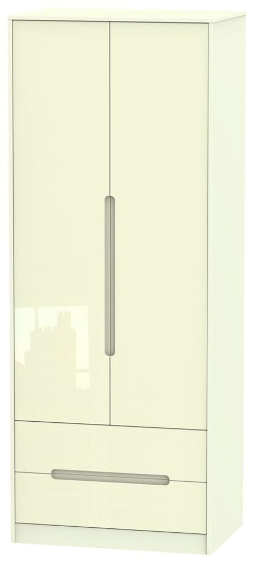 Monaco Cream Gloss 2 Door 2 Drawer Tall Wardrobe