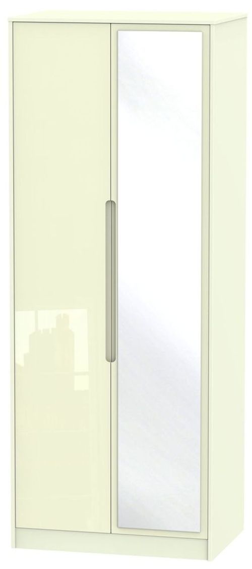 Monaco Cream Gloss 2 Door Tall Wardrobe - 1 Mirror