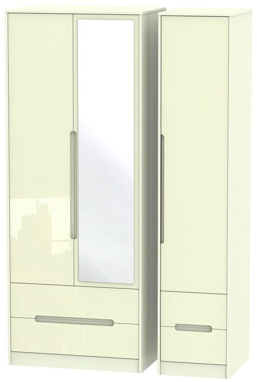 Monaco Cream Gloss 3 Door Tall Combi Wardrobe - 1 Mirror