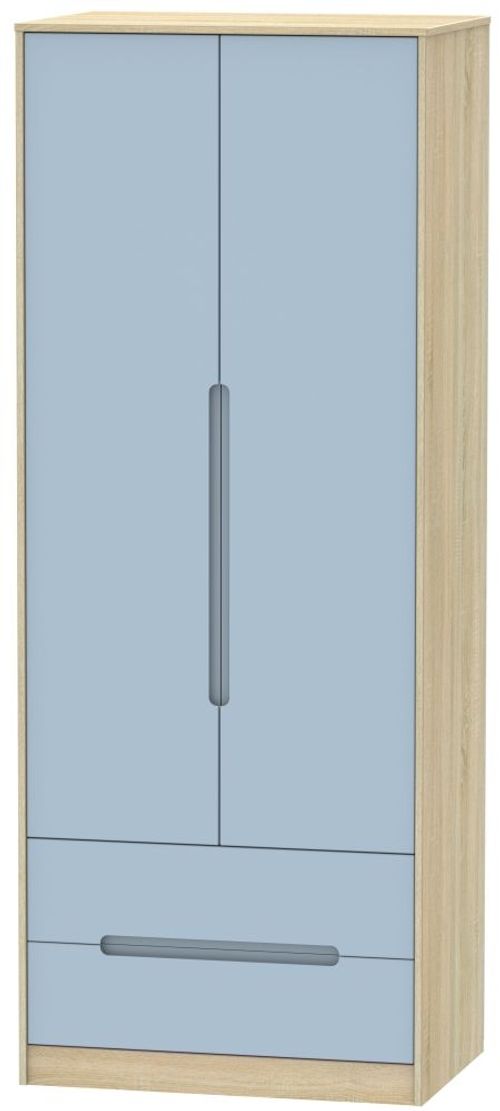 Monaco Denim and Oak Effect 2 Door 2 Drawer Tall Wardrobe