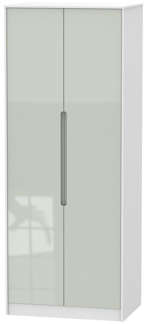 Monaco Gloss Cashmere and White 2 Door Plain Tall Wardrobe