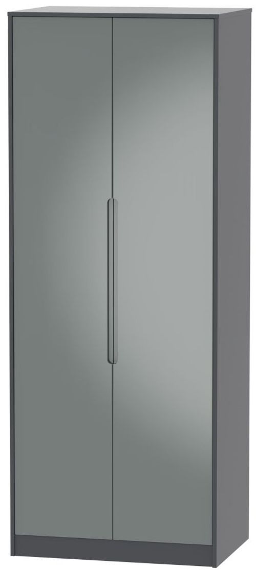 Monaco Grey Gloss and Graphite 2 Door Plain Tall Wardrobe