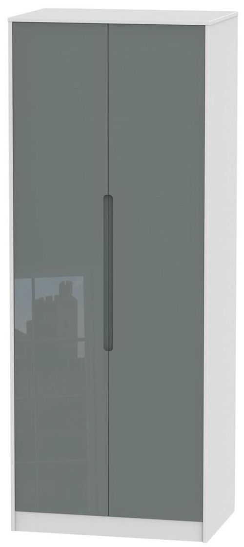 Monaco Grey Gloss and White 2 Door Plain Tall Wardrobe