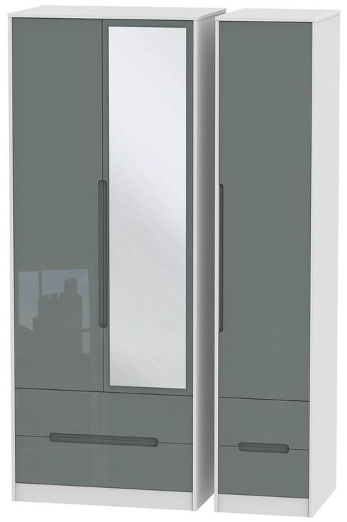 Monaco Grey Gloss and White 3 Door Tall Combi Wardrobe - 1 Mirror