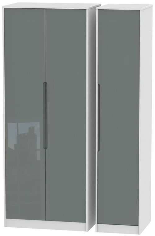 Monaco Grey Gloss and White 3 Door Tall Triple Wardrobe
