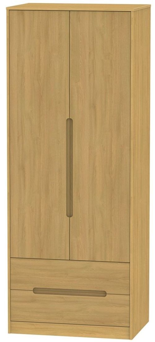 Monaco Modern Oak 2 Door 2 Drawer Tall Wardrobe