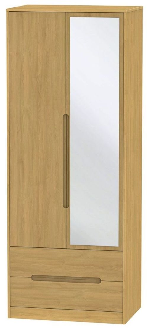 Monaco Modern Oak 2 Door Tall Combi Wardrobe - 1 Mirror