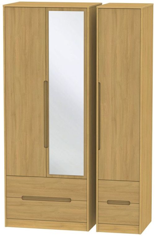Monaco Modern Oak 3 Door Tall Combi Wardrobe - 1 Mirror
