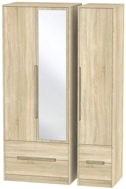 Monaco Oak Effect 3 Door Tall Combi Wardrobe - 1 Mirror