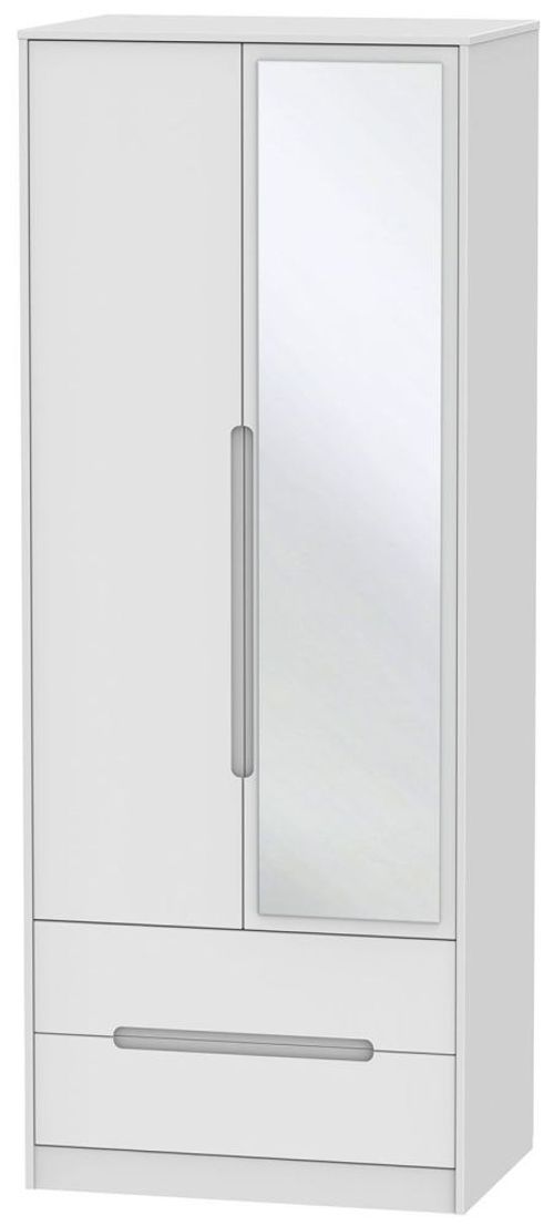 Monaco White 2 Door Tall Combi Wardrobe - 1 Mirror