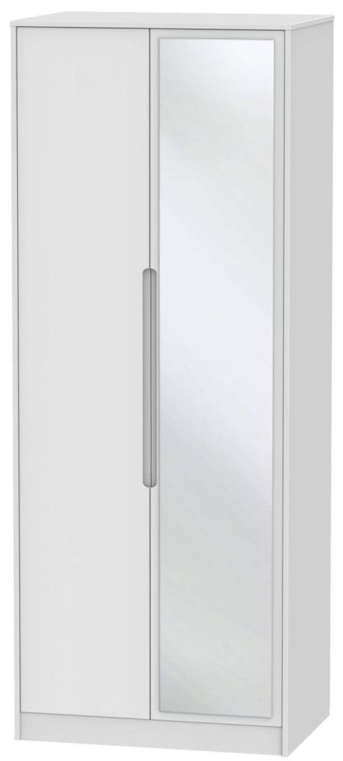 Monaco White 2 Door Tall Wardrobe - 1 Mirror