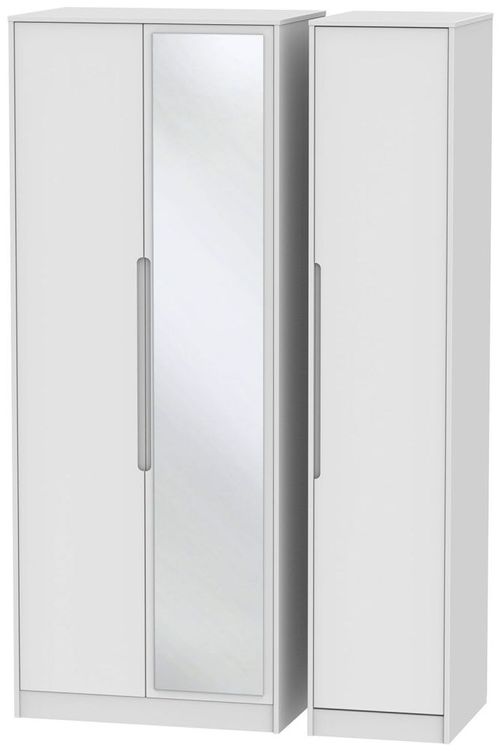 Monaco White 3 Door Tall Triple Wardrobe - 1 Mirror