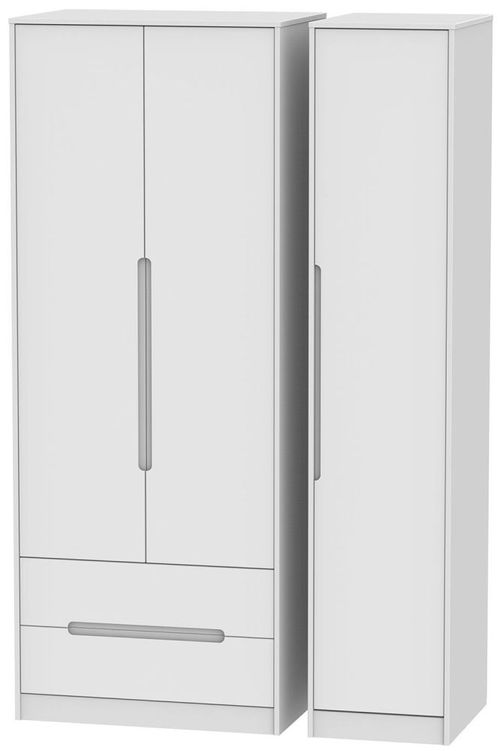 Monaco White 3 Door Tall Triple Wardrobe - LHF 2 Drawers