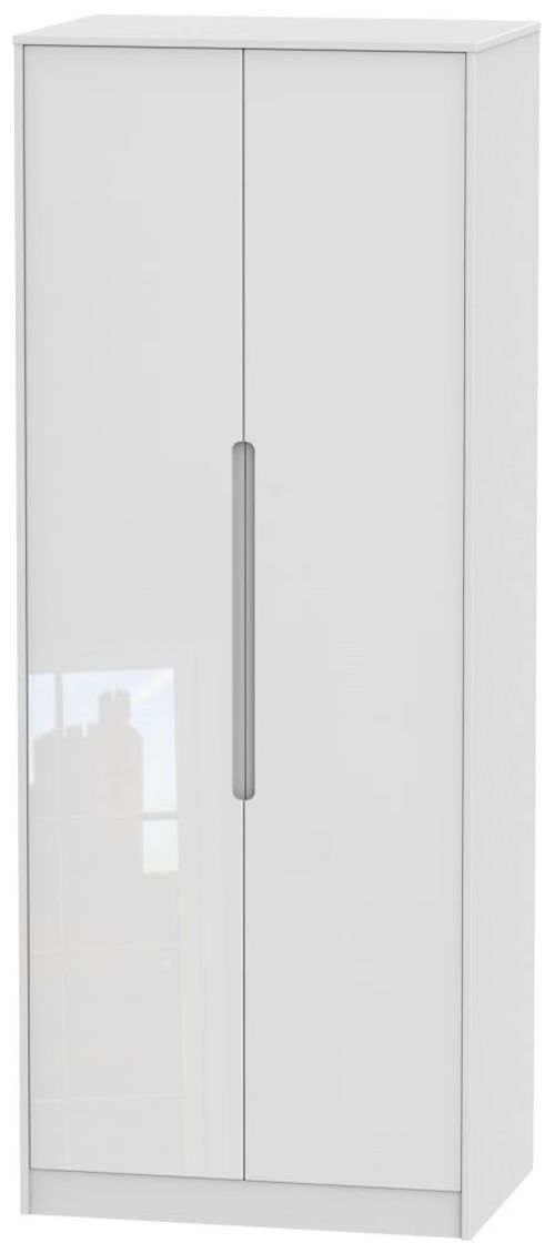 Monaco White Gloss 2 Door Plain Tall Wardrobe