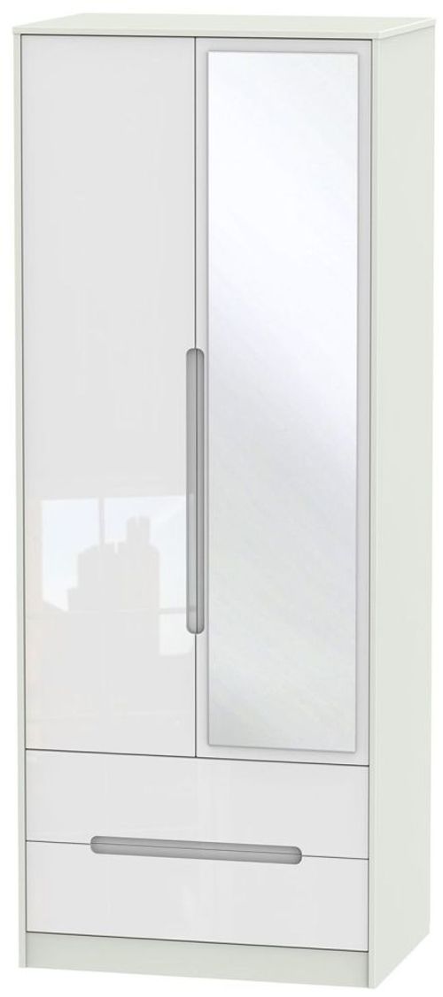 Monaco White Gloss and Cashmere 2 Door Tall Combi Wardrobe - 1 Mirror