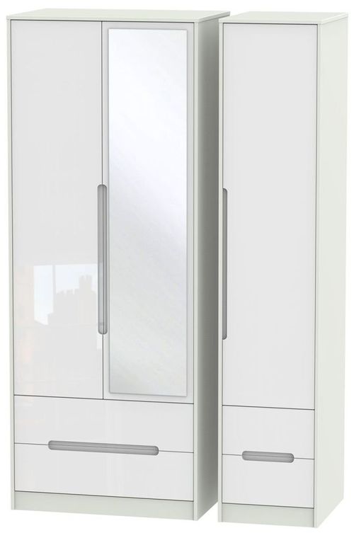 Monaco White Gloss and Cashmere 3 Door Tall Combi Wardrobe - 1 Mirror