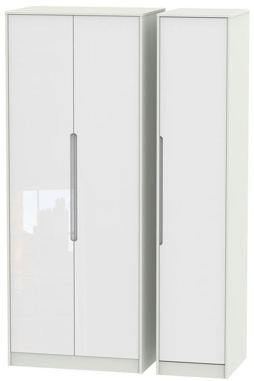 Monaco White Gloss and Cashmere 3 Door Tall Triple Wardrobe