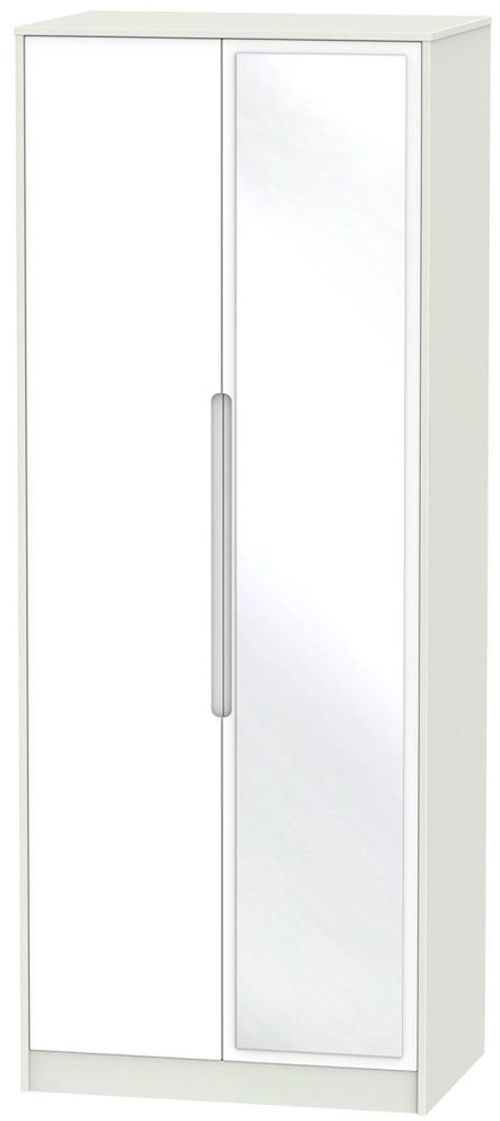 Monaco White and Cashmere 2 Door Tall Wardrobe - 1 Mirror