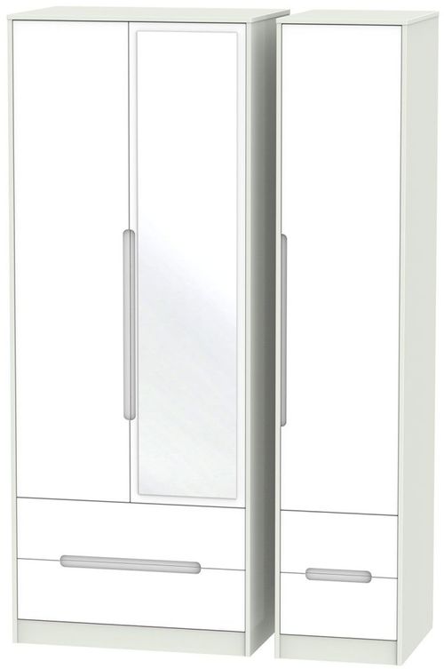 Monaco White and Cashmere 3 Door Tall Combi Wardrobe - 1 Mirror