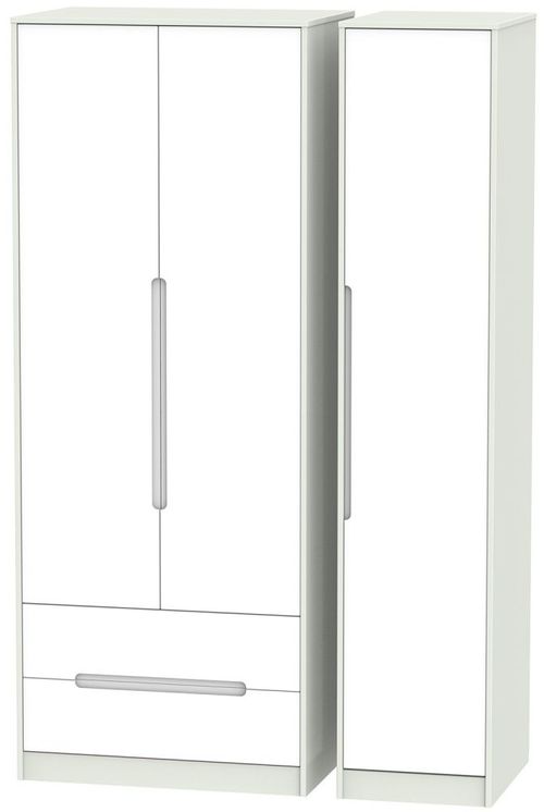 Monaco White and Cashmere 3 Door Tall Triple Wardrobe - LHF 2 Drawers
