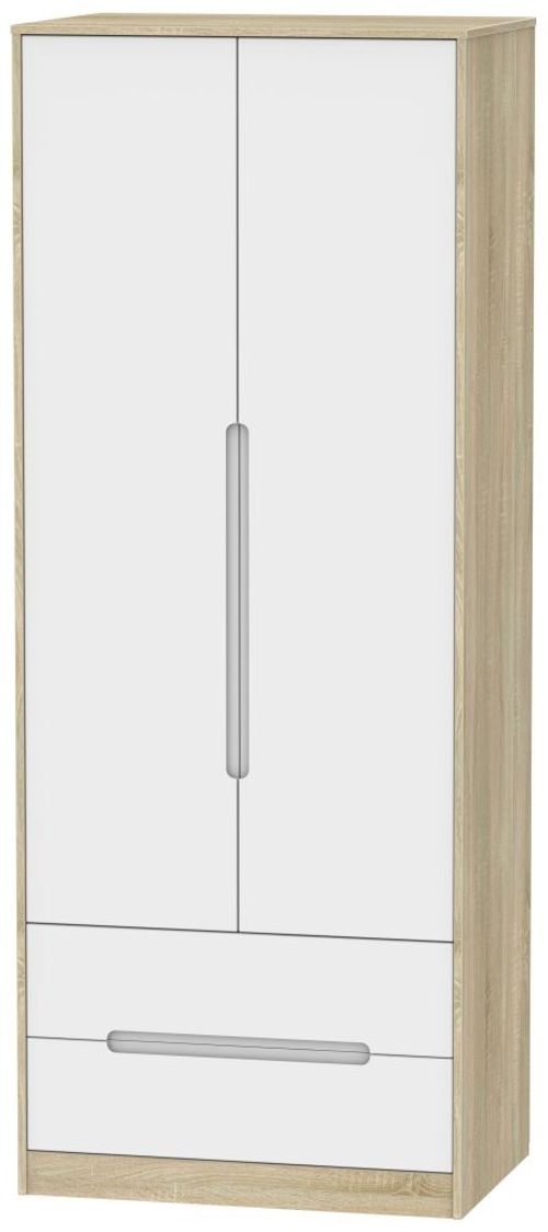 Monaco White and Oak Effect 2 Door 2 Drawer Tall Wardrobe