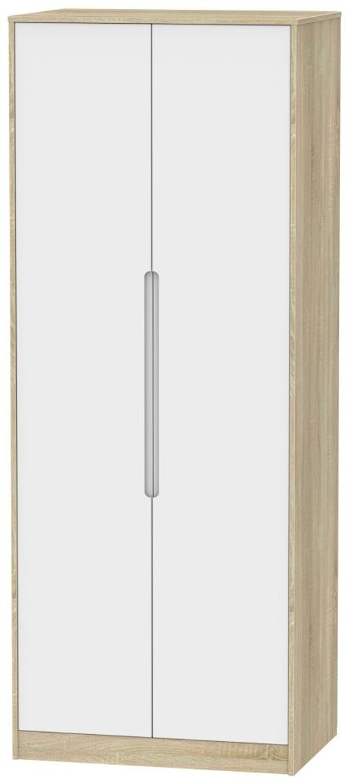 Monaco White and Oak Effect 2 Door Plain Tall Wardrobe