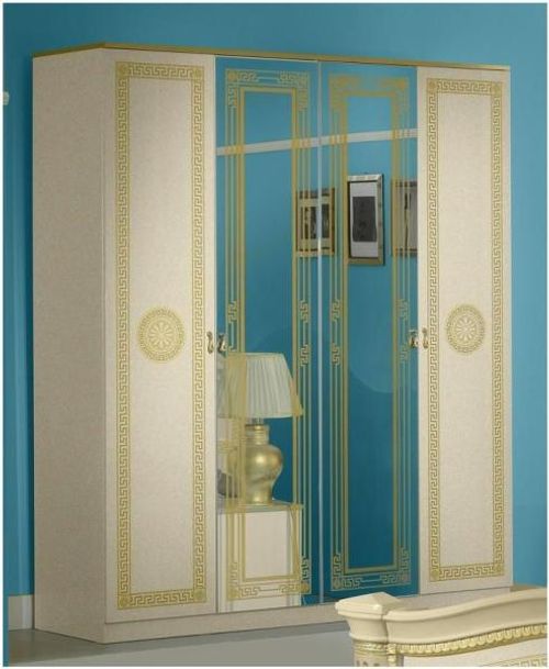 New Serena Beige Italian 4 Door Wardrobe with Mirrors
