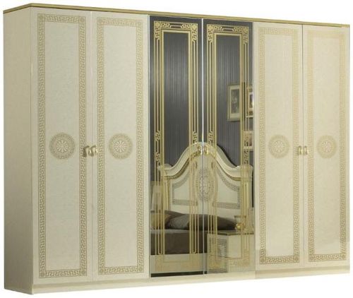 New Serena Beige Italian 6 Door Wardrobe with Mirrors