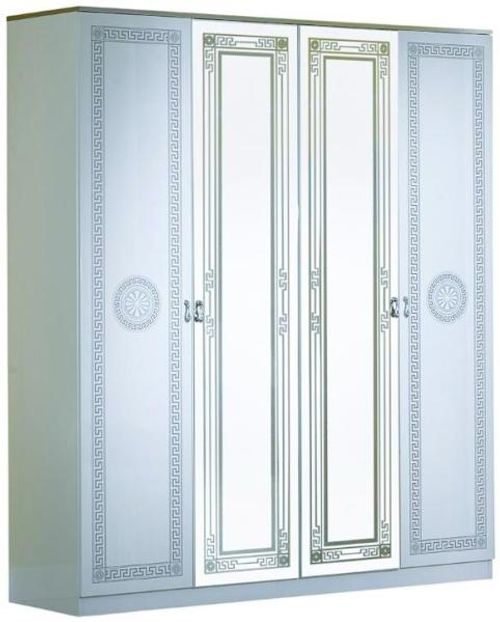 New Serena White Italian 4 Door Wardrobe with Mirrors
