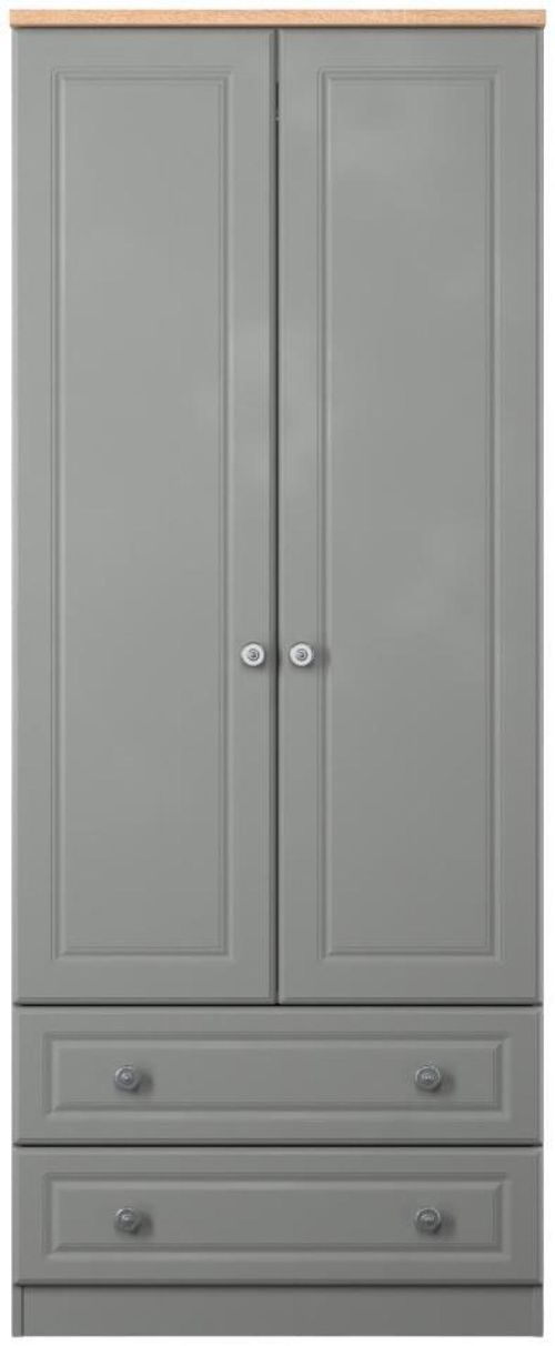 Norfolk Grey and Oak Effect 2 Door 2 Drawer Double Wardrobe