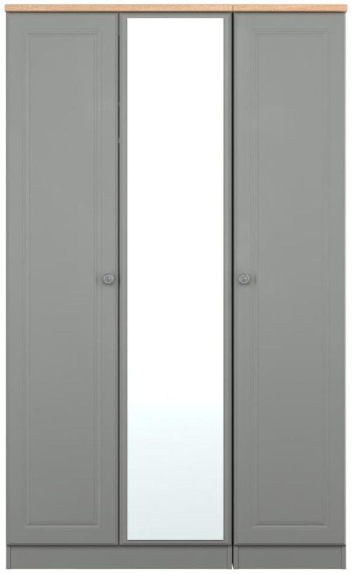 Norfolk Grey and Oak Effect 3 Door Triple Wardrobe - 1 Mirror