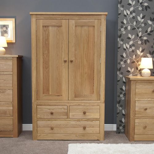 Torino Wardrobe - 2 Door - 3 Drawer - Oak