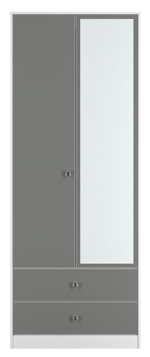 Padstow Grey and White 2 Door Tall Combi Wardrobe - 1 Mirror