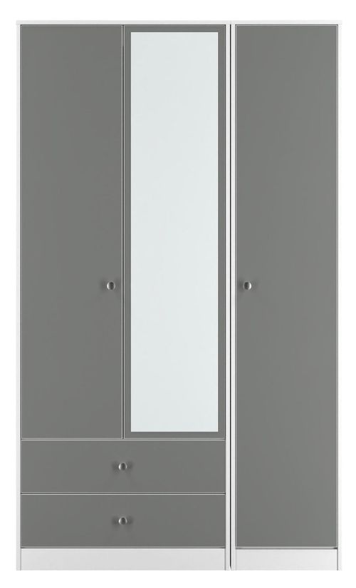 Padstow Grey and White 3 Door Tall Combi Wardrobe - 1 Mirror and LHF 2 Drawers