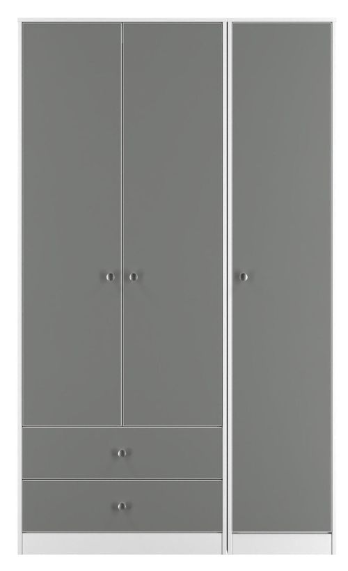 Padstow Grey and White 3 Door Tall Triple Wardrobe - LHF 2 Drawers